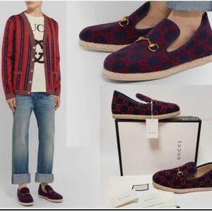 Gucci Men's Navy and Red Loafers size 8.5 Gucci 9.0 US. Like new🇮🇹